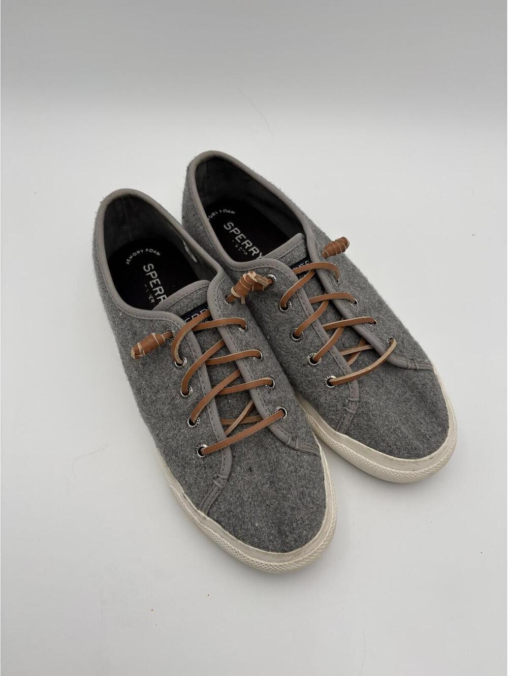 Sperry’s Womans Size 8 Cliffside Gray Wool Platform Sneakers with Brown Laces - Picture 2 of 9